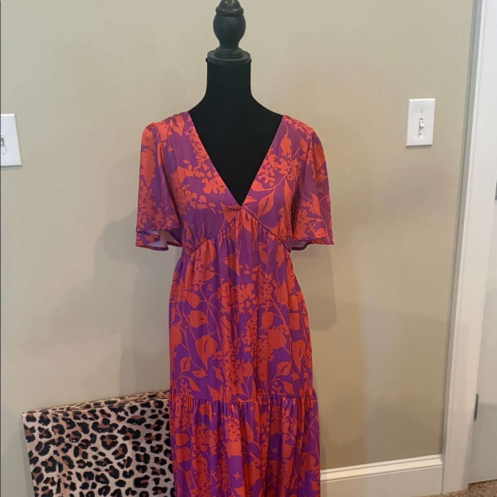 Floral V-Neck Dress in Purple and Orange